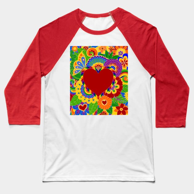 Rainbow Love and Flowers Baseball T-Shirt by AlondraHanley